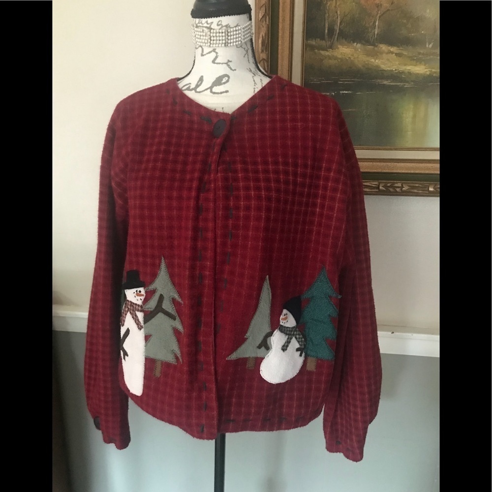 Rare Vintage Handmade Snowman Cardigan Sweater